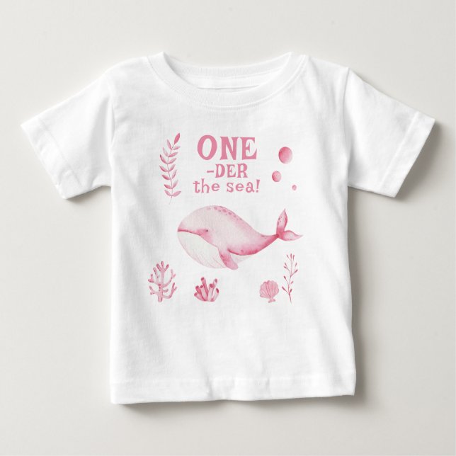 Pink Whale Oneder The Sea 1st Birthday  T Shirt (Framsida)