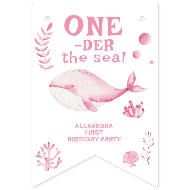 Pink Whale Oneder The Sea 1st Birthday  Vimplar (Första flaggan)
