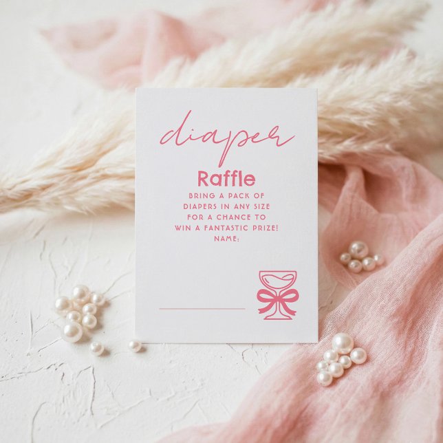 Pink Whimsical Champagne Diaper Raffle Tickets Tilläggskort (Diaper Raffle Champagne and Pink Bow Game Tickets)