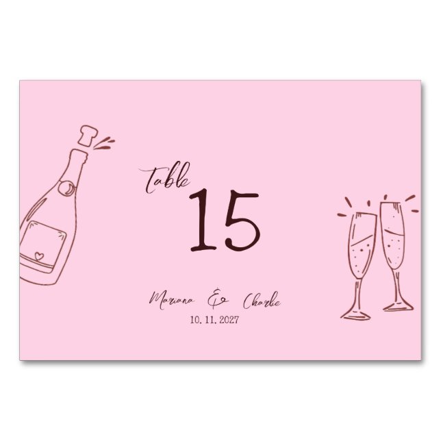 Pink Whimsical Hand Written Scribble Wedding Bordsnummer (Framsidan)