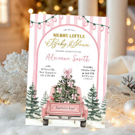 Pink Whimsical Stripes Merry Little Baby Shower Inbjudningar