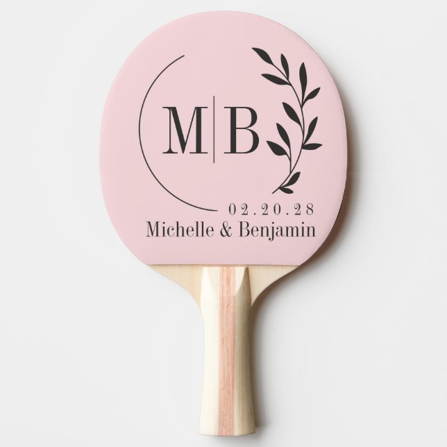 Pink Whisper and Black Leaf Wedding Monogram Pingisracket (Framsidan)