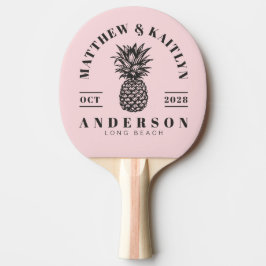 Pink Whisper and Black Tropical Pineapple Wedding Pingisracket
