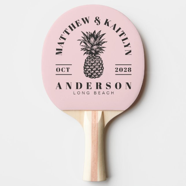Pink Whisper and Black Tropical Pineapple Wedding Pingisracket (Framsidan)