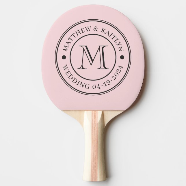 Pink Whisper and Black Wedding Monogram Pingisracket (Framsidan)