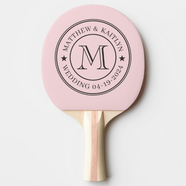 Pink Whisper and Black Wedding Monogram Star Pingisracket (Framsidan)