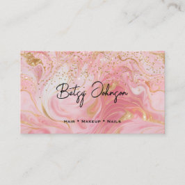 Pink, White and Gold Glitter Marbled Business Card Visitkort
