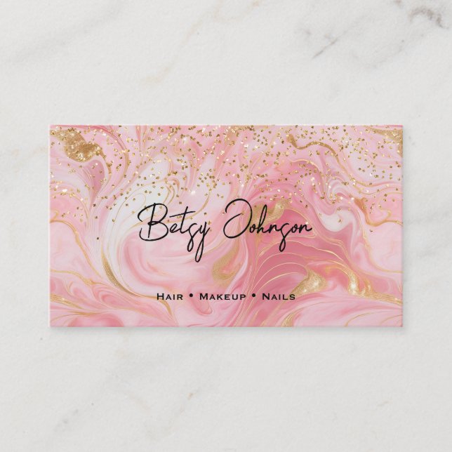 Pink, White and Gold Glitter Marbled Business Card Visitkort (Framsida)