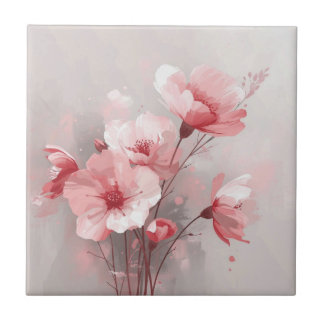 Pink, White, and Gray Florals Kakelplatta