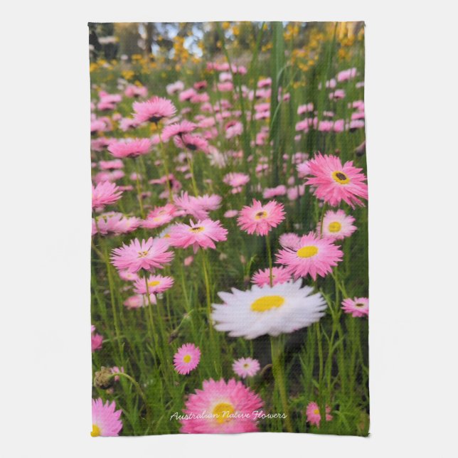 Pink + White Australian Native Meadow Flowers  Kökshandduk (Vertikal)