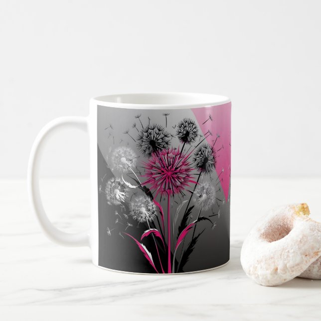 Pink, White Black Dandelions  Kaffemugg (Med munk)