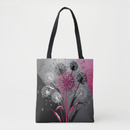 Pink, White Black Dandelions Tygkasse