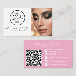 Pink White & Black Script Makeup Photo Personalize Visitkort