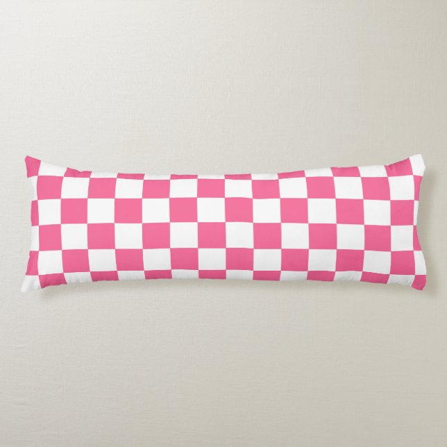 Pink White Checkered Check Pattern Kroppskudde (Framsidan)