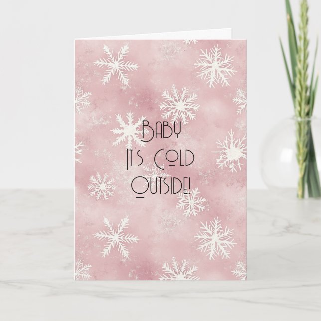Pink White Christmas Snowflakes Stripes  Kort (Framsida)