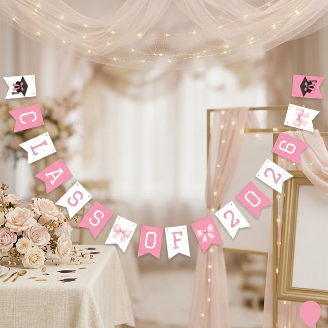 Pink & White Class Of 2026 Graduation Party Vimplar (Skapare uppladdad)