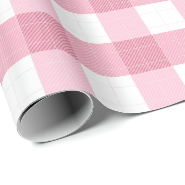 Pink & White Classic Gingham Pattern Presentpapper (Rullad Hörn)