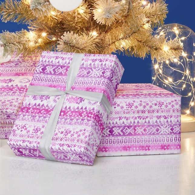 Pink White Cozy Stripes Christmas Presentpapper (Helgdagar)