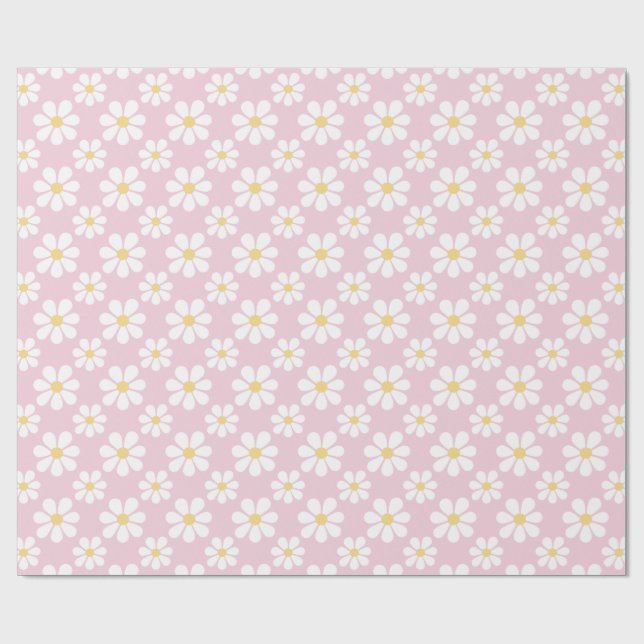 Pink White Daisy Pattern  Presentpapper (Platt)