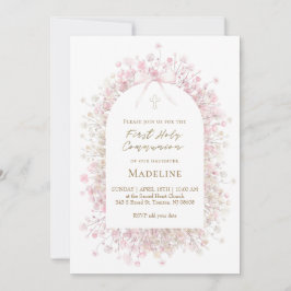 pink white  First Communion girl Inbjudningar