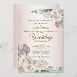 Pink White Floral Watercolor Greenery Wedding Inbjudningar