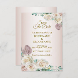 Pink White Floral Watercolor Greenery Wedding Spara Datumet