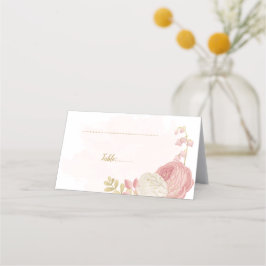 pink & white flowers gold leaves botanical wedding placeringskort