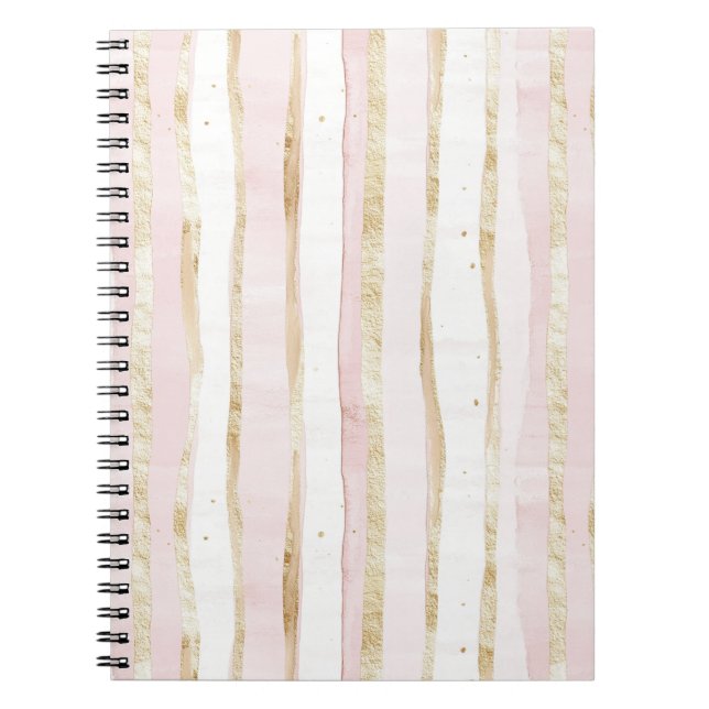Pink White Gold Stripes Anteckningsbok (Framsidan)