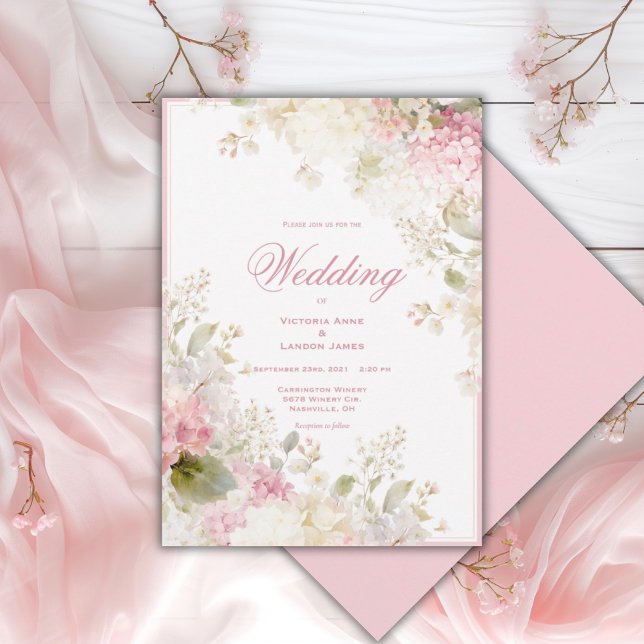 Pink White Hydrangeas Elegant Wedding Invitation Inbjudningar (Skapare uppladdad)