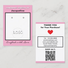 Pink White Logo Jewelry Earrings QR Code Visitkort