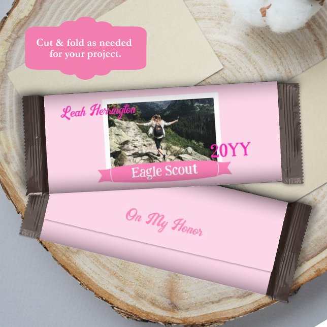 Pink, White, Magenta Eagle Scout Candy Bar Wrapper Flygblad (Pink eagle scout court of honor candy bar wrappers, diy chocolate bar labels, personalized favors)