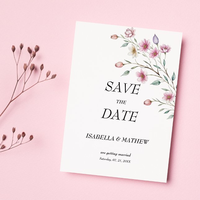 Pink white mint lilac spring flower Save the Date Inbjudningar (Pink white mint lilac spring flower Save the Date)