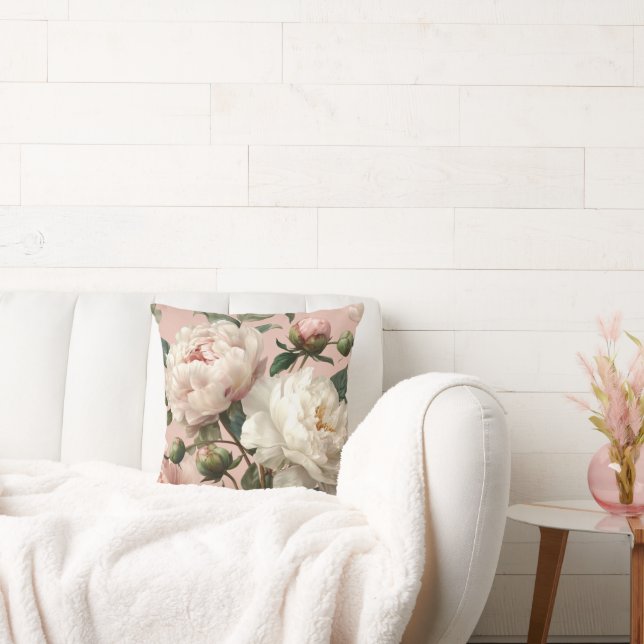 Pink & White Peonies Elegant Kudde (Soffa)