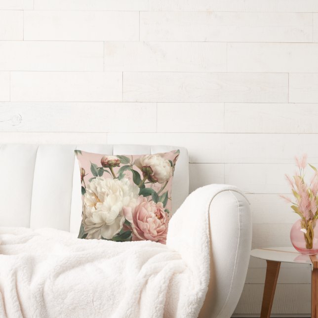 Pink & White Peonies Floral Elegant Kudde (Soffa)