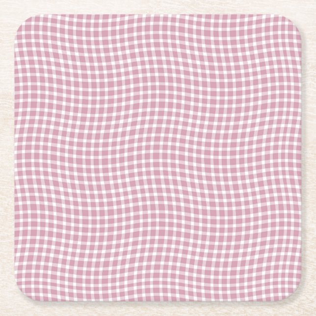Pink White Plaid Checker Seamless Pattern Underlägg Papper Kvadrat (Framsidan)