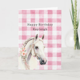 Pink White Plaid Stripes Birthday Kort