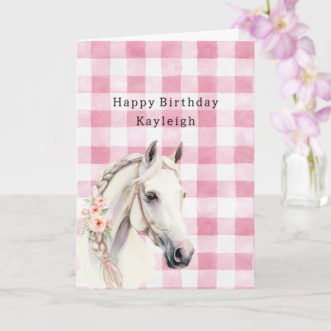 Pink White Plaid Stripes Birthday Kort (Orkide)