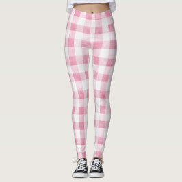 Pink White Plaid Stripes Leggings
