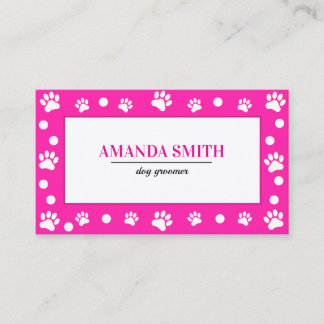 Pink & White Polka Dots Paw Prints Business Card Visitkort