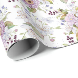 Pink White Purple Watercolor Wildflower Presentpapper