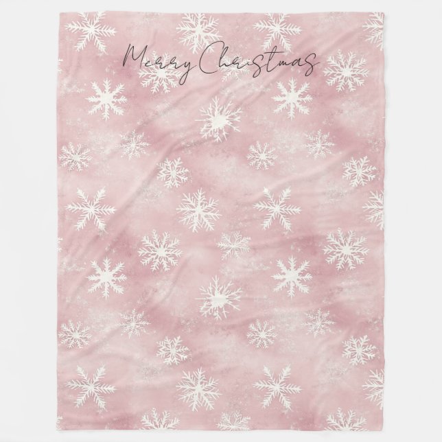 Pink White Snowflakes Christmas Fleecefilt (Framsidan)