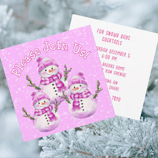 Pink White Snowmen Personalized  Julkort
