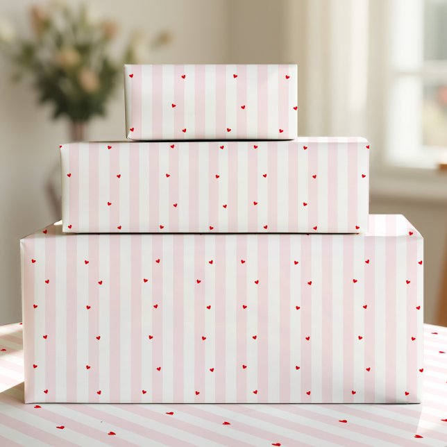 Pink White Stripes + Hearts Wrapping Paper Presentpapper (Skapare uppladdad)