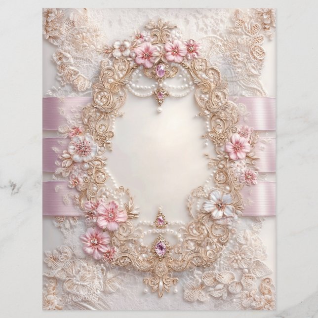 Pink White Vintage Junk Journal Scrapbook Paper (Framsida)