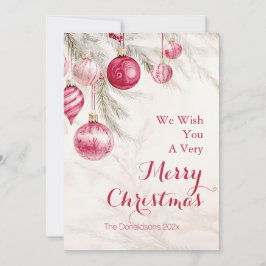 Pink White Vintage Ornaments Christmas Julkort