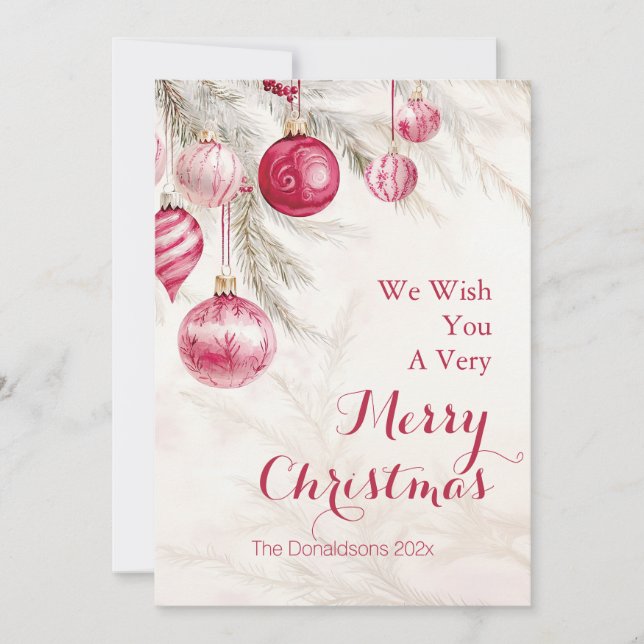 Pink White Vintage Ornaments Christmas Julkort (Framsida)