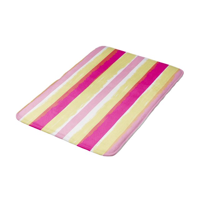 Pink White Yellow Summer Stripes Badrumsmatta (Vinklad)