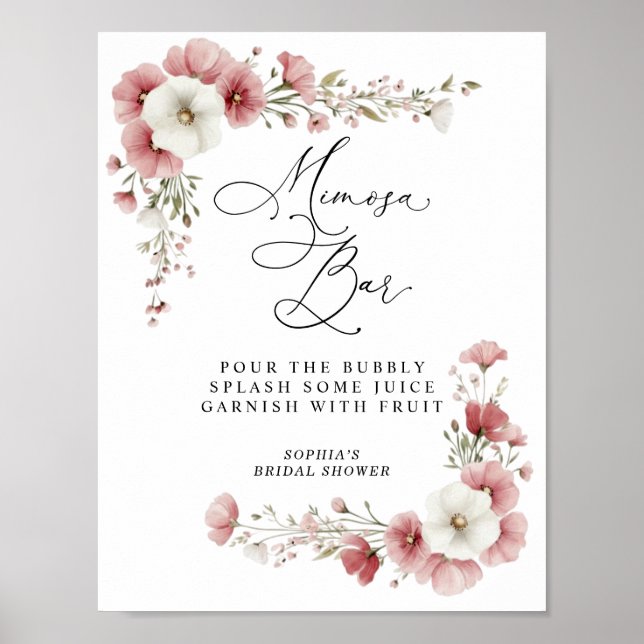 Pink Wild Flowers Bridal Shower Mimosa Poster (Framsidan)