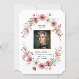 Pink Wild Flowers Funeral Photo Thank You Card Tack Kort