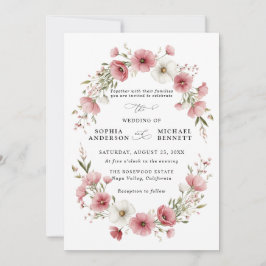 Pink Wild Flowers Wedding Invitation Inbjudningar